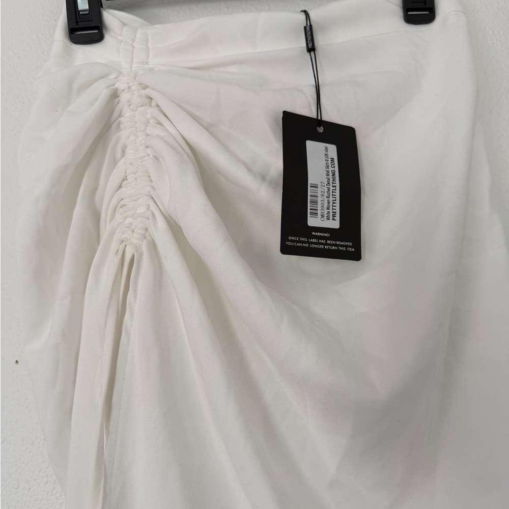NWT PrettyLittleThing White Woven Detail Ruched Midi Skirt PLT - Picture 6 of 7
